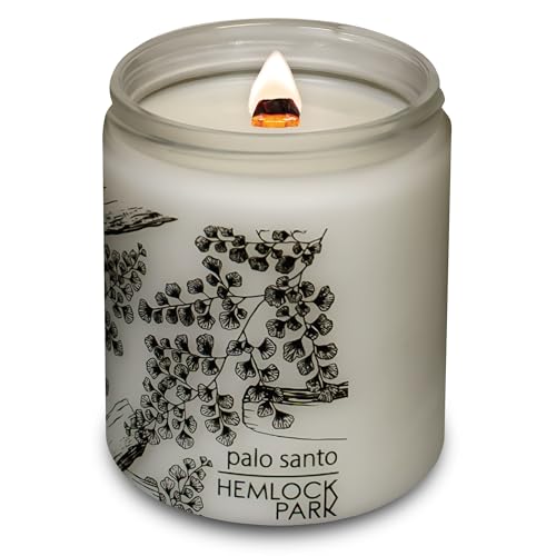 Hemlock Park Palo Santo Frosted Crackling Wood Wick Candle | 8 oz | Coconut Apricot Wax | Crackling Wood Wick | Botanical Fragrance | Made in USA