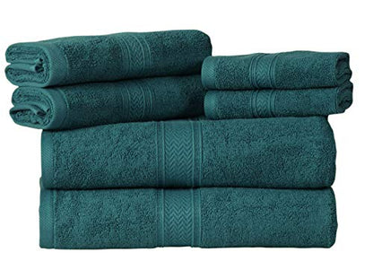 HILLFAIR Premium 600 GSM 6 Piece Set - 2 Bath Towels, 2 Hand Towels & 2 Washcloths - Teal Cotton, Machine Washable, Hotel Quality, Super Soft & Highly Absorbent - color: Teal, size: 6 Piece Towel Set