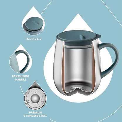 Ideus 16 oz Insulated Coffee Mug with Handle and Lid, Double Wall Stainless Steel Vacuum Thermal Coffee Mug, Travel Coffee Cup Thermal Cup for Home and Office (Eggshell Blue, FUJI DAWN) - color: Eggshell Blue
