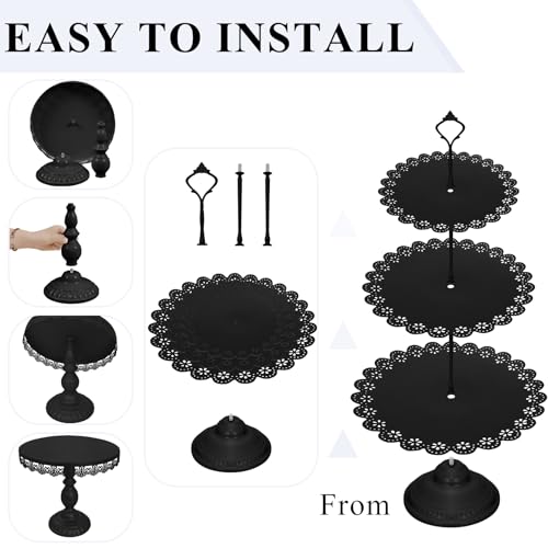 Set of 9 Cake Stands Metal Cupcake Stand Set Multiple Styles Candy Fruit Display Tower Dessert Plate Cake Serving Tray for Birthday Party Wedding Anniversary Baby Shower Engagement (Black) - color: Black