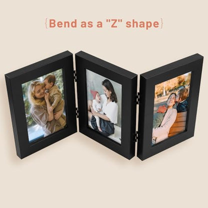 Golden State Art, 4x6 Triple Picture Frame Black- Real Glass, 1 Pack | Trifold Photo Frame Vertical Display for Desktop - Three Folding Picture Collage - color: Black, size: 4x6(1 Pack)