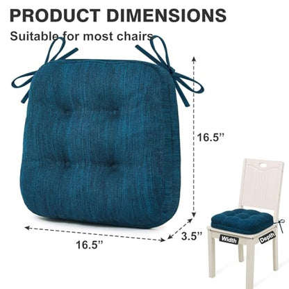 Shinnwa Dining Chair Cushions Set of 2, Dual-Layer Memory Foam Kitchen Chair Cushions, Patented Design Seat Pads with Ties, 16.5 x 16.5 x 3.5in, 2 Pack, Navy Blue - color: Navy Blue, size: 2 Count (Pack of 1)