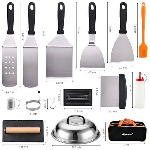 ROMANTICIST 29PCS Griddle Accessories Set - Flat Top Teppanyaki Spatula Set with Scraper, Basting Cover for Camp Chef- Home Cooking Griddle and Outdoor BBQ Gifts for Christmas - style: Black