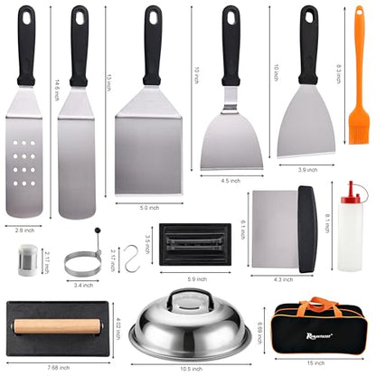 ROMANTICIST 29PCS Griddle Accessories Set - Flat Top Teppanyaki Spatula Set with Scraper, Basting Cover for Camp Chef- Home Cooking Griddle and Outdoor BBQ Gifts for Christmas - style: Black