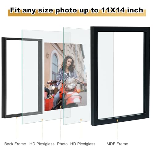 11x14 Floating Picture Frames Set of 2, Black Floating Frame | Double HD Plexiglass Floating Frame for 8x10, 8.5x11 or Full Display 11x14 Picture, Tabletop or Wall Hanging - color: Black