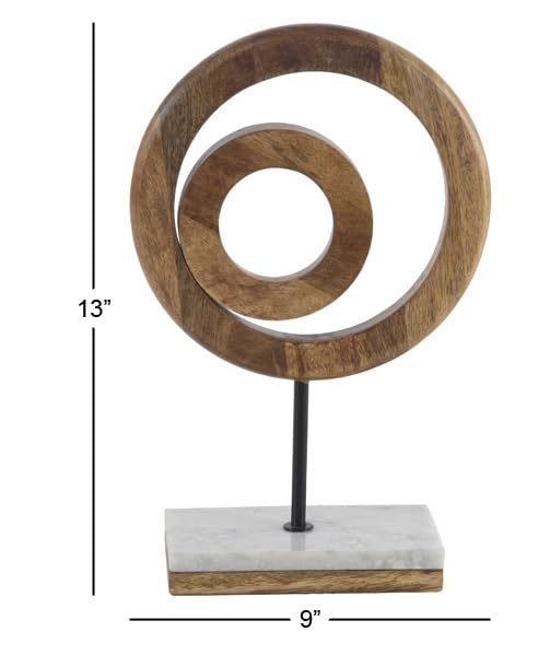 Deco 79 Mango Wood Geometric Decorative Sculpture Circle Home Decor Statue with Marble Stand, Accent Figurine 9" x 4" x 13", Brown | Decorative Geometric Circle Home Decor Statue With Marble Stand Statue Figurine - size: 9" x 4" x 13"