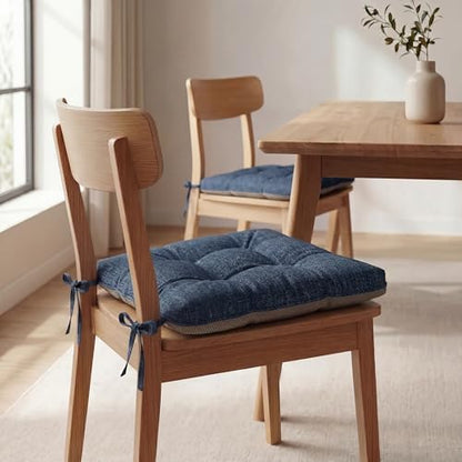 Chair Cushions for Dining Chairs Set of 4, 15.5" x 15.5" x 3.5" Kitchen Chair Cushions with Ties, Upgraded Silicone Non-Slip Bottom, Premium Shredded Memory Foam Chair Pads, Navy Blue - color: Navy Blue