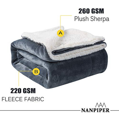 NANPIPER Sherpa Blanket Twin Warm Bed Blanket for Winter Cozy Soft Fuzzy Couch Throw Flannel Fleece/Wool Like Reversible Plush Blanket (Grey Twin Size 60"x80") - color: Grey, size: Twin