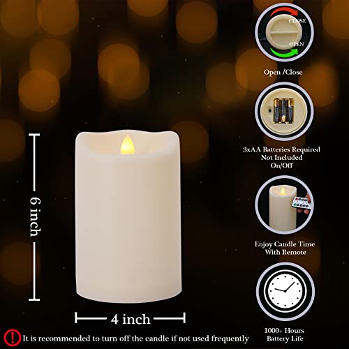 Large Outdoor Waterproof Flameless Candles with Remote and Timers, Battery Operated LED Flickering Pillar Candles, Long-Lasting, Ivory Plastic, D 4" x H 6", 1 Pack - color: 1 Pack-D4"x H6"