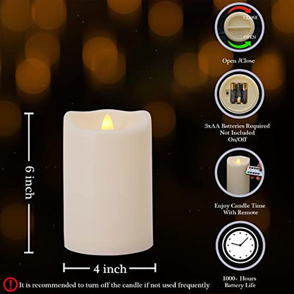 Waterproof Outdoor Flameless Candles with Remote and Timers, 1000 Hours Battery Operated Large LED Flickering Pillar Candles, Ivory Plastic, Set of 2 (D 4" x H 6") - color: 2 Pack-D4"x H6"
