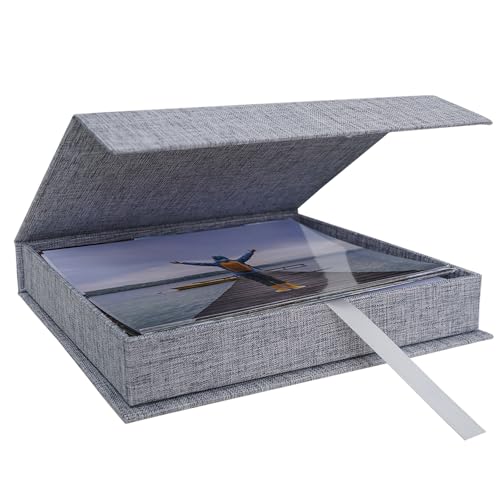 5x7 Photo Storage Box, Premium Linen Memory Box for Photos, Pictures, Certificates, Scrapbooking Supplies & Jewelry - Portable, Stackable Organizer for Home, Crafters & Collectors - color: Grey, size: 5X7