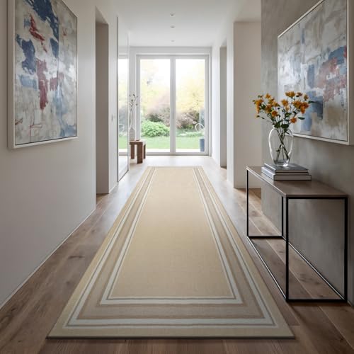 Beverly Rug Non Slip Area Rugs 2x5 Modern Bordered Non Skid Rubber Backing Soft Runner Rug for Living Dining Room Easy to Clean Non Shedding Kitchen Bedroom Indoor Carpet 2 x 5 Beige - color: Beige, size: 2' x 5' (Rectangular)