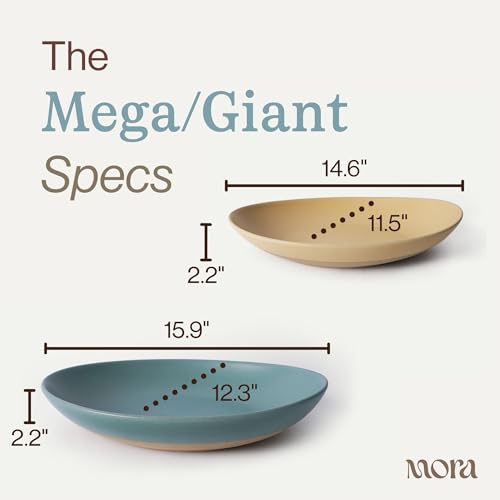 MORA Mega and Giant Serving Dishes Set of 2, 16 inch and 14 inch Ceramic Pottery Oval Platters - Microwave, Oven and Dishwasher Safe - Iris & Merrigold - color: Iris & Merrigold, size: Mega & Giant