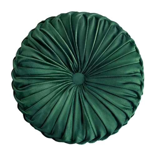Teieas Round Throw Pillow Velvet Pleated Round Pillow Cushion | Boho pumpkin bed pillows,for bedroom,couch,chair,bed, car,home decoration emerald green 14.96'' - color: Emerald