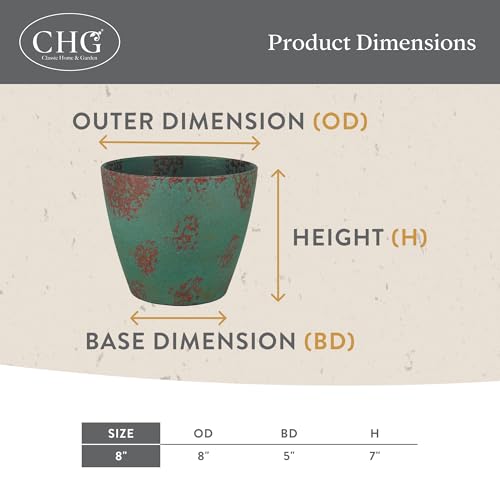 Vogue Resin Planter, Pottery Finish Garden Pot, 8” Patina Copper | Hand-Painted Finish Plant Pots, Lightweight Indoor Outdoor Planter, UV-Resistant, Great for Patio, Home & Garden Decor Accent