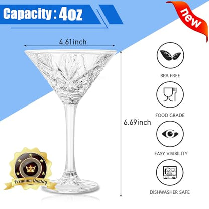 Vintage Martini Glasses, Set of 4 Crystal Coupe Glasses, 4oz Stemmed Cocktail Glasses, Margarita Cups, Champagne Glasses for Espresso Martini, Manhattan as Bar Glassware, Gifts - style: Art Deco
