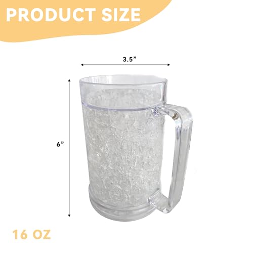 Lily's Home Freezer Beer Mugs with Handles, 16 oz Set of 4 – Clear Frosted Double Wall Insulated Acrylic, Gel-Filled, Break-Resistant for Home Bar, Pool Parties, BBQ & Outdoor - style: With handle(16oz)