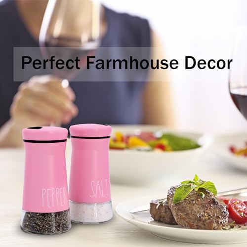Pink Salt and Pepper Shakers with Adjustable Pour Holes, Refillable Salt Shaker by Aelga, Ideal for Himalayan, Kosher, Black and White Pepper, Pink Kitchen Accessories - color: Pink