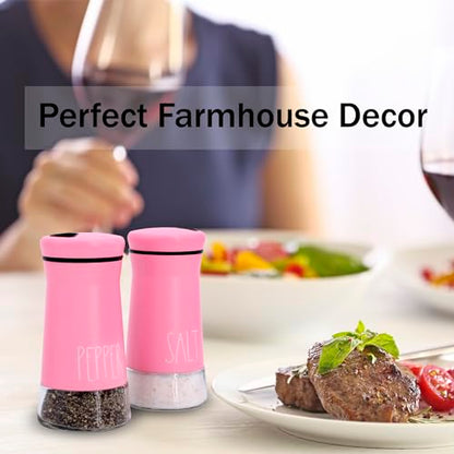 Pink Salt and Pepper Shakers with Adjustable Pour Holes, Refillable Salt Shaker by Aelga, Ideal for Himalayan, Kosher, Black and White Pepper, Pink Kitchen Accessories - color: Pink