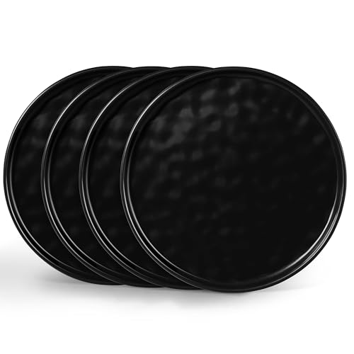 LIANYU 10.2 Inch Dessert Plates of 4, Kitchen Ceramic Dinner Plates Set, Dinnerware Serving Dishes Set, Dinnerware Salad Appetizer Plates for Microwave Dishwasher Oven, Chip Resistant, Obsidian Black - color: Obsidian Black, size: 10.2 Inch for 4