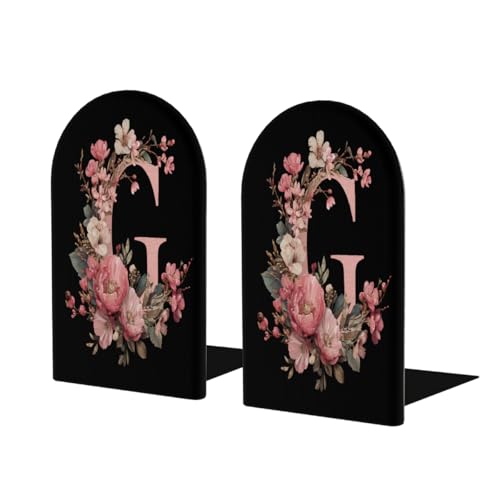 Wood Book Ends for Shelves Boho Flower Letter G Bookends for Heavy Books CDs Organizer Decorative Wooden Book Stopper Holders for Home Office Desk,5.1x3.1x4in Set of 2 - color: Floral G, size: 5.1x3.1x4inx2PCS