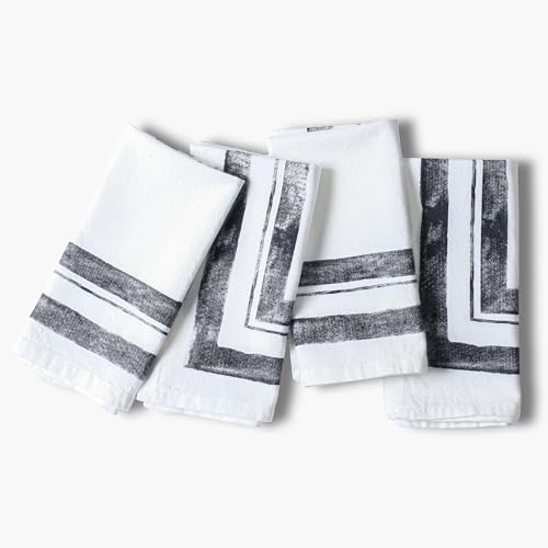 Ramanta Home Cloth Dinner Napkins Set of 4 Black, 18x18 Inches | Frame Border Napkins for Wedding, Soft Washable Table Linen for Everyday Use - color: Black, size: 18" x 18" (Set of 4)