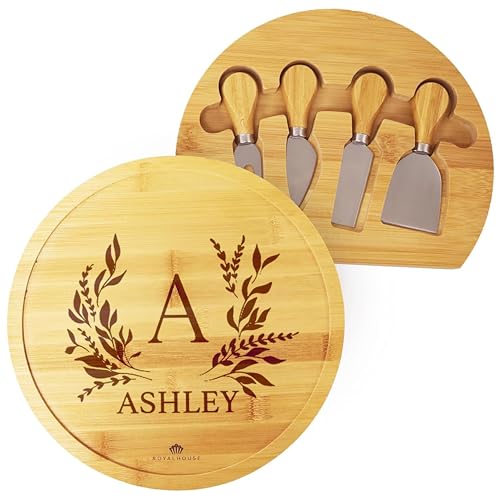 Personalized Round Cheese Board, Custom Engraved Bamboo Charcuterie Board | Ideal for Weddings, Bridal Showers, and Special Occasions - style: Personalized Round Charcuterie Board