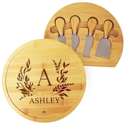 Personalized Round Cheese Board, Custom Engraved Bamboo Charcuterie Board | Ideal for Weddings, Bridal Showers, and Special Occasions - style: Personalized Round Charcuterie Board