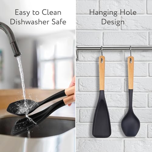 Spatula Spoon 2-Pack, Silicone Cooking Spoon for Nonstick Cookwares, Multifunction Kitchen Utensils for Cooking, Serving, Mixing, Scoop, Scrape and More