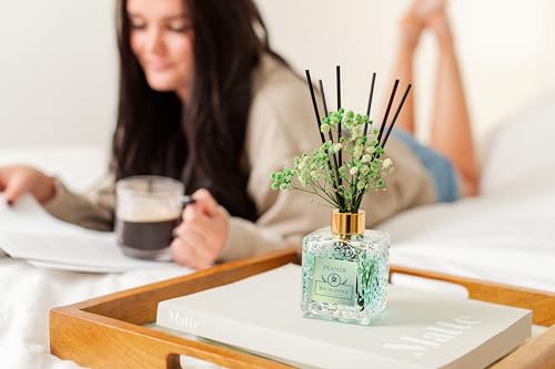 Reed Diffuser Set - Eucalyptus Mint Oil, Oil Diffuser Sticks, Bathroom Diffuser, Bathroom Decor, 200ml with Preserved Flowers - PEANÄK - size: 6.7 Ounce/1pack