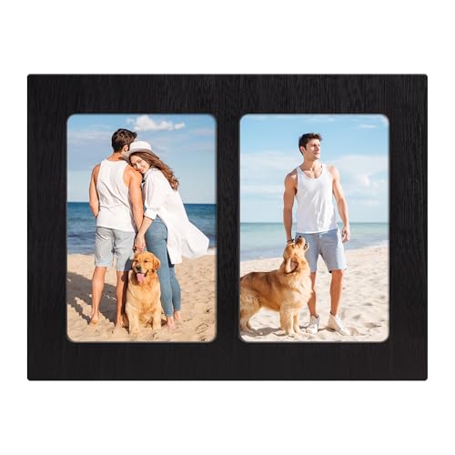 YESKAY 4x6 Picture Frame Collage - Double Picture Frames 4 x 6 Rustic Black Wood Frame with Tempered Glass,2 Picture Frame 4 by 6 Wall Decor or Tabletop 1 Pack - color: Rustic Black, size: 4x6 - 2 Opening(OD:7.7X10in)