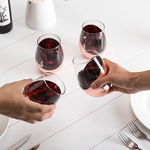 MyGift Stemless Wine Glasses Set of 4 - Copper Accent Modern Barware, Elegant Wedding & Celebration Cups with Luxe Metallic Finish, Dishwasher Safe - color: Copper-4