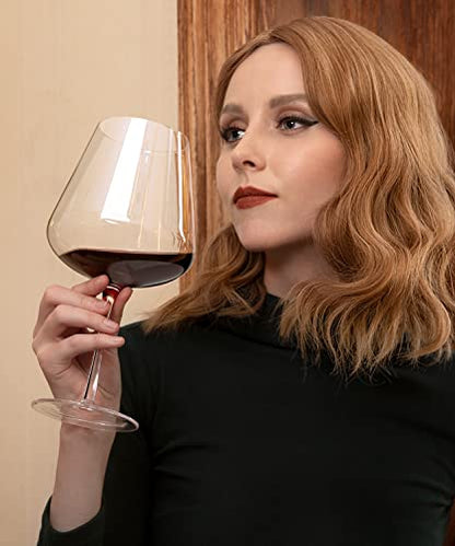 OJA Wine Glasses Set, Crystal Large Red Wine Glass Set of 4, 28 oz | Hand Blown, Clearer, Lighter for Tasting, Unique Gifts for Anniversary, Birthday, Wedding, Father's Day - style: Set of 4-28oz
