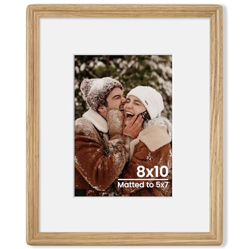 8x10 Natural Solid Oak Wood Picture Frame with 5x7 Mat, Premium Rustic Wooden Photo Frames with Plexiglass, Poster Photo Frame Suitable for Gallery Wall Mount or Tabletop Display, Natural - color: Natural, size: 8x10-1P