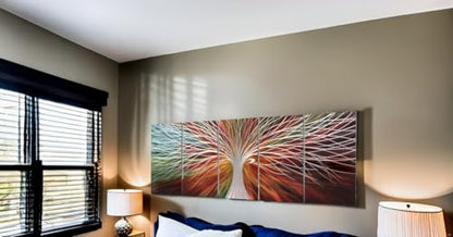 Yihui Arts Abstract Metal Wall Art - Tree Of Life Hand Crafted 5 Pieces Panels Large Big Unique 3D Aluminum Modern Contemporary Home Accent - color: A Red, size: 64"L x 32"W