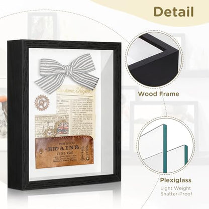 2 Pack Shadow Box Frame 11"x 14" - Wood Deep Shadowbox with Glass Shadow Boxes Display Cases Suitable for Photos, Dried Flowers, Handicrafts Picture Frames for Wall Hanging Tabletop (Black) - size: 11×14-2pcs-black