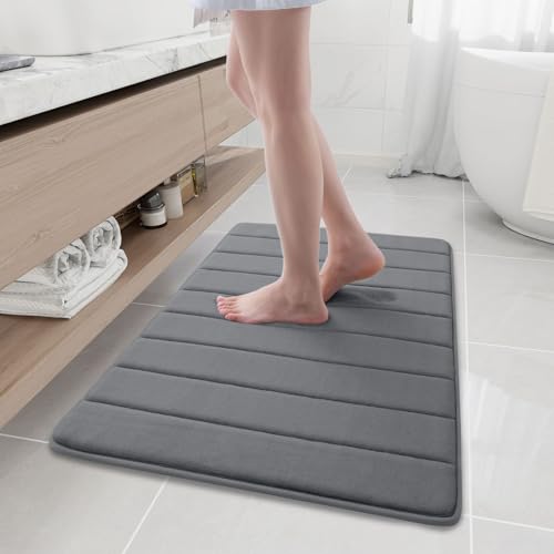 Buganda Memory Foam Bath Mat 35.4 x 24, Ultra Soft Absorbent Bathroom Rugs | Grey, Machine Washable Quick Dry Bath Mats for Bathroom Floor, Shower and Tub, Home Decor Accessories - color: Grey, size: 35.4" X 24"