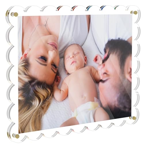 11X14 Acrylic Picture Frame, Frameless Photo Frame with Scalloped Edge | Wall Mount Clear Frame, Floating Acrylic Frame for Diploma Certificate Degree Document & Poster/Painting/Artworks Display - color: Gold Screw, size: 11X14 Scalloped edge