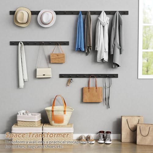 Forbena Black Coat Rack Wall Mount 4-Pack, Rustic Farmhouse Coat Hooks for Wall, Vertical Hanging Hat Rack for Office, Bedroom, Closet, Small Spaces, Kids Room Clothes, Entryway Shoes - 16 Pegs - color: Bamboo Black
