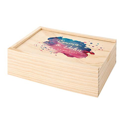 Koyal Wholesale Custom Watercolor Splatter Wedding Keepsake Box, 4 x 6 -inch, Custom Name, Date, Natural Wood - color: Watercolor Splatter