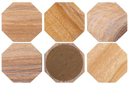 Sandstone Water Absorbent Hand Crafted Octagon Coasters with Holder for Drinks 4 Inches Wide Thirsty Stone Bar/Drink Coasters Made from Real Solid Stone (with Holder, Set of 6) - style: Design 1