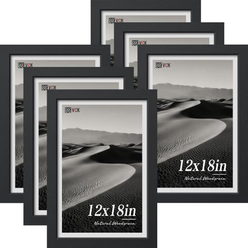 VCK 12x18 Picture Frames Black - 6 Pack, Wide Border Wood Poster Frame, Multi-Directional Display Family Photos, Office Prints, Studio/Gallery Artwork, Woodgrain Series, Wall Hanging - color: Black, size: 12 x 18