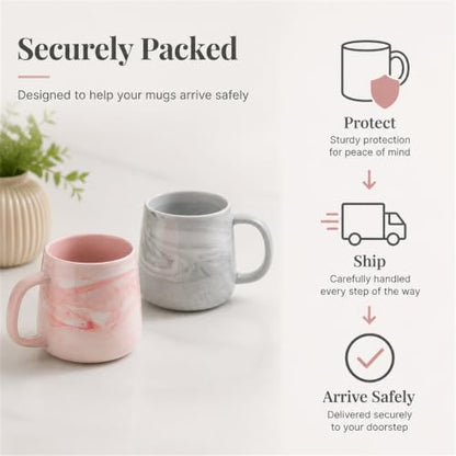 Ceramic Coffee Mug Set of 2, Gray and Pink Marble Pattern Procelain Couple Mugs, Stoneware Matching Cups, Dishwasher Safe, Microwave Safe, 13 oz - color: 12 oz-Pink&Gray