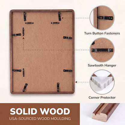 Acovy 27x40in Picture Frame, Natural Solid Walnut | Handcrafted Wooden Photo Frame, Dual Use for Wall Mount, Matted to Fit 24"x36" Photos, HD Tempered Glass - color: Walnut, size: 27x40in