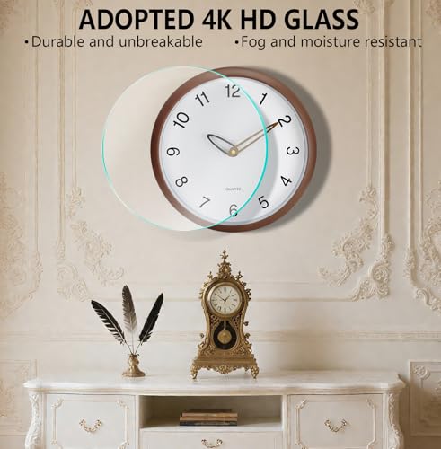 Wall Clock, 12 Inch Wall Clocks Battery Operated, Silent Non Ticking Analog Clock with Large Numbers, Cream Modern Wooden Hands Clocks for Living Room Bedroom Kitchen Hotel Farmhouse, Brown