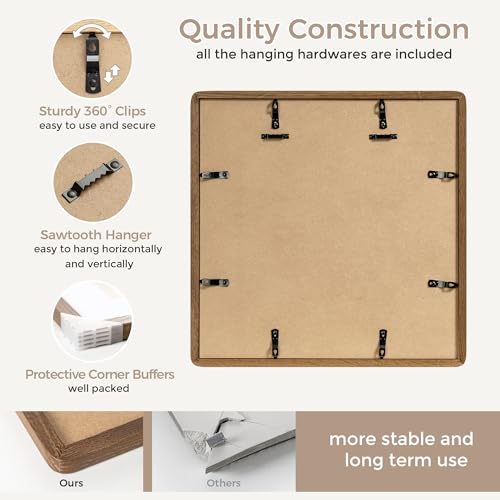 16x16 Solid Oak Wood Square Frame | Matted for 12x12 Picture | Tempered Glass and Hanging Hardware Included | Walnut (1 Pack) - color: Walnut, size: 16''x16''-1P