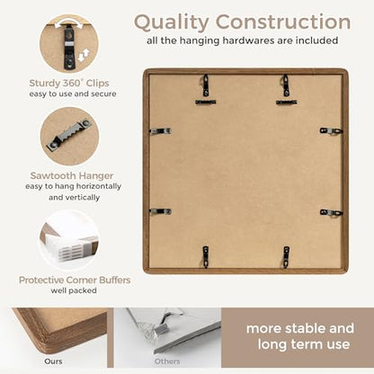 16x16 Solid Oak Wood Square Frame | Matted for 12x12 Picture | Tempered Glass and Hanging Hardware Included | Walnut (1 Pack) - color: Walnut, size: 16''x16''-1P