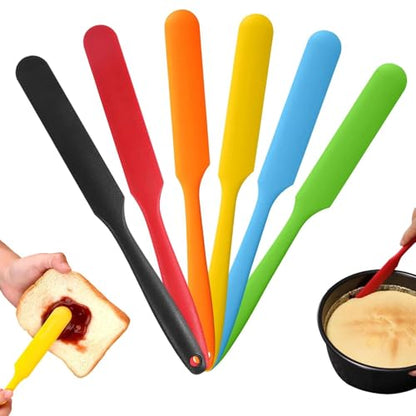 6Pcs Silicone Jar Spatulas, Cake Cream Spatulas Set, Non-Stick Heat Resistant Mixing Butter Spatulas Baking Scrapers for Jars Blenders Cooking Stirring - color: 6PCS Mix, size: 24X2.5X0.5CM