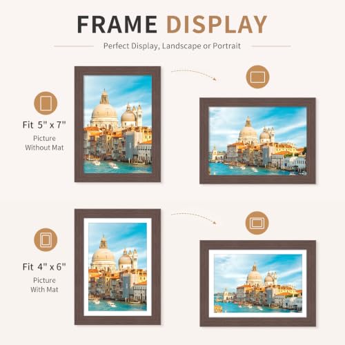 5x7 Wooden Picture Frames Set of 3 Mahogany Photo Frame Wall Table Display | Sturdy MDF 5x7 frames with mat clear plexiglass Hangs on wall stands on table family pics weddings diplomas home or office - color: Mahogany, size: 5x7