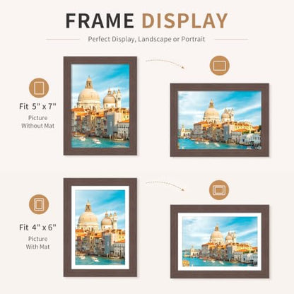 5x7 Wooden Picture Frames Set of 3 Mahogany Photo Frame Wall Table Display | Sturdy MDF 5x7 frames with mat clear plexiglass Hangs on wall stands on table family pics weddings diplomas home or office - color: Mahogany, size: 5x7